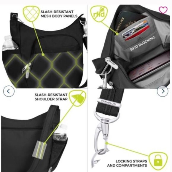 Travelon Grey Anti-Theft Classic Crossbody Bucket Bag - Picture 3 of 10